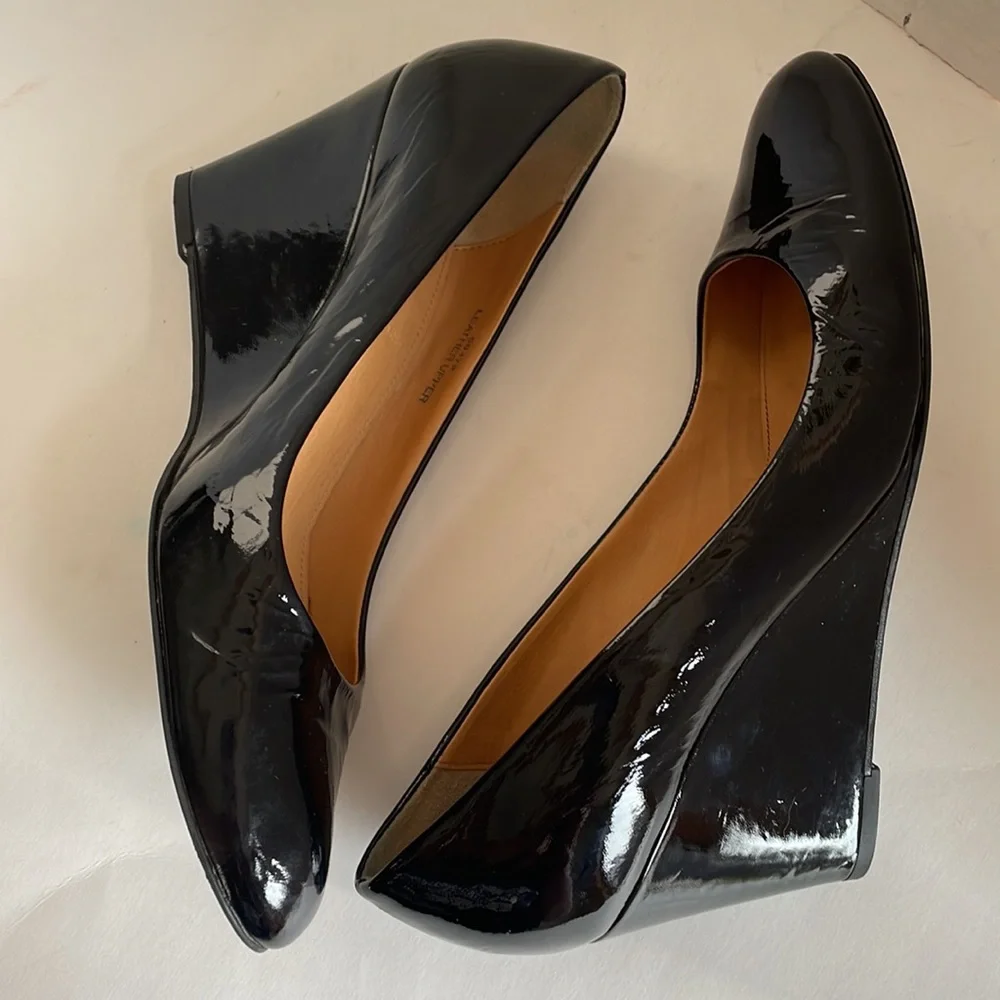 J. Crew shoes 7 Martina patent black wedges made in Italy